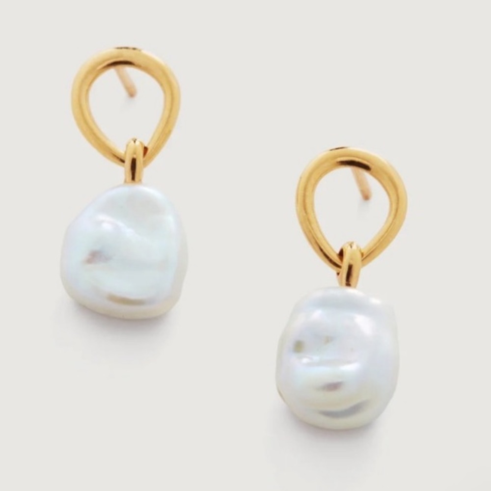 Nura Keshi Pearl Drop Earrings Gold and Pearl by Monica Vinander